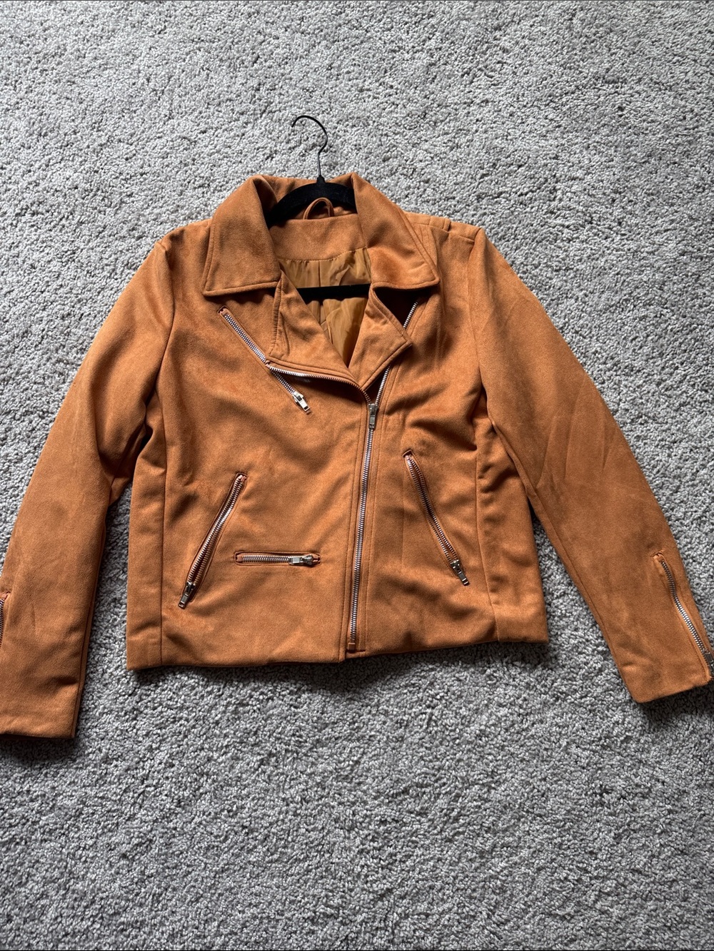 Women's Tan Moto Jacket - Elegant Suede-Feel Outerwear